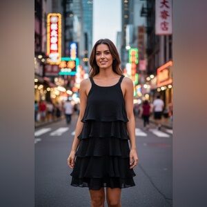 SL Fashions 6 Little Black Dress Tiered Ruffle Beaded Cocktail Sleeveless